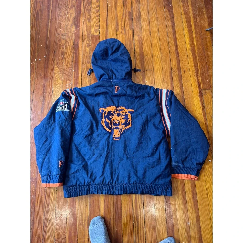 Vintage Pro Player Chicago Bears NFL Experience Hooded Jacket Navy Orange Mens M